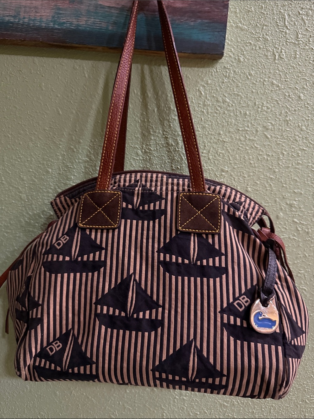 Dooney & Bourke Sailboat Print on Black Stripe Shoulder Bag - Picture 1 of 15